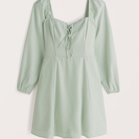 A&F Long-Sleeve Lace-Up Flirty Mini Dress in Mint Green Size Medium - Picture 1 of 6